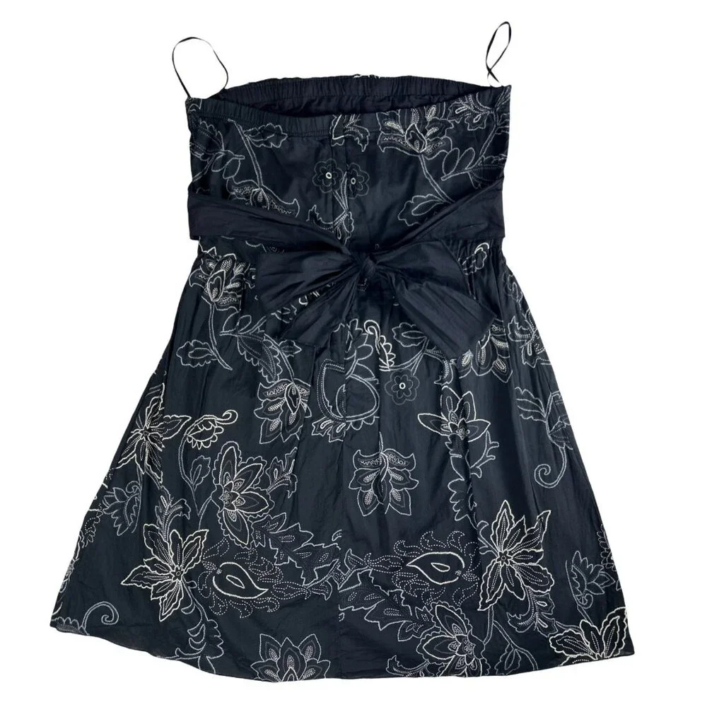 Costa Blanca Y2K Strapless Mini Dress Black Embroidered Floral Bow Coquette Part - Picture 5 of 14